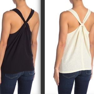 NWT $80 TWO Madewell Everly Twisted Racerback Tank Tops in Black and Cream - XS!